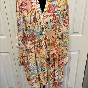 Christian Siriano Floral Paisley Blouse - Red, Blue, Yellow